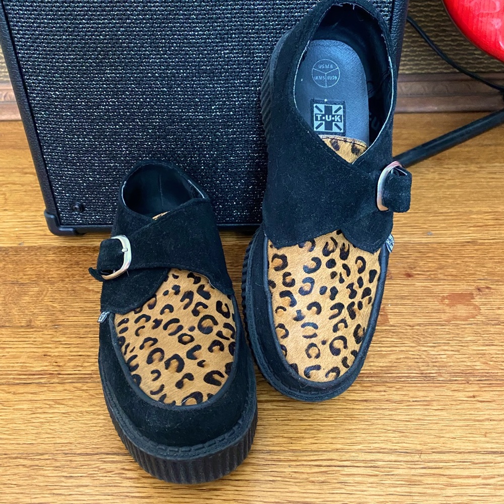 T.U.K Leopard print, buckle,  suede creeper